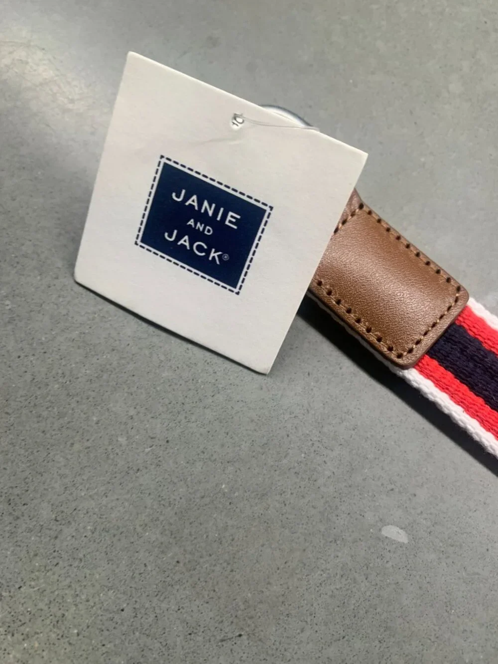 NWT Janie and Jack Boys Striped Canvas Belt 2T–3T Red White Blue Preppy